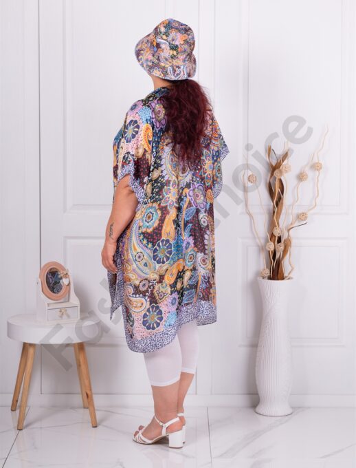 Plus size σετ καφτάνι με καπέλο-μπλε-κωδ 338