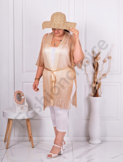 Plus size σετ καφτάνι με καπέλο-χρυσό ανοιχτό-κωδ МЕ07