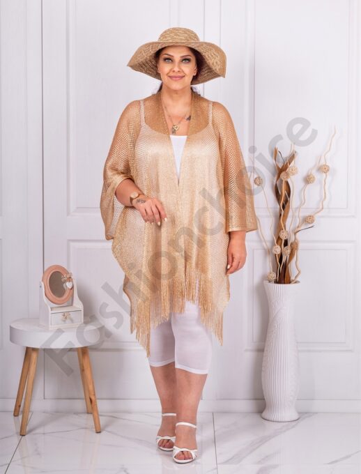 Plus size σετ καφτάνι με καπέλο-χρυσό-κωδ HJ04