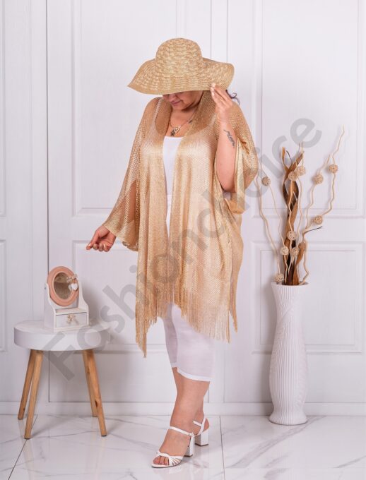 Plus size σετ καφτάνι με καπέλο-χρυσό-κωδ HJ04
