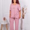 Plus size σετ παντελόνι με τουνίκ-ροζ-κωδ 1450-2