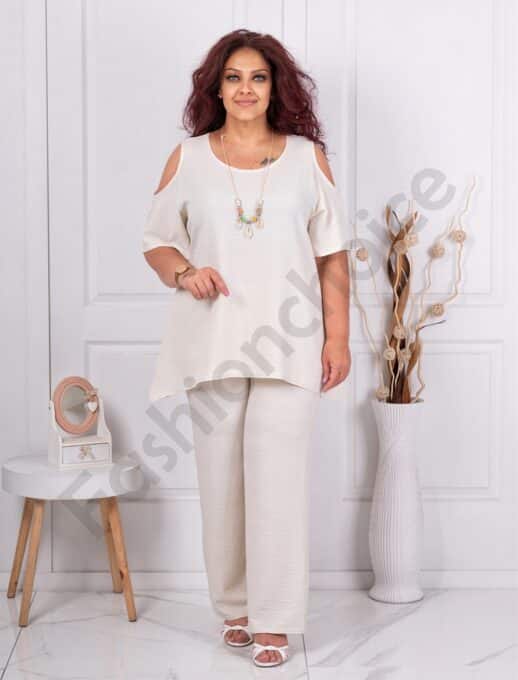 Plus size σετ παντελόνι με τουνίκ-εκρού-κωδ 1450-1
