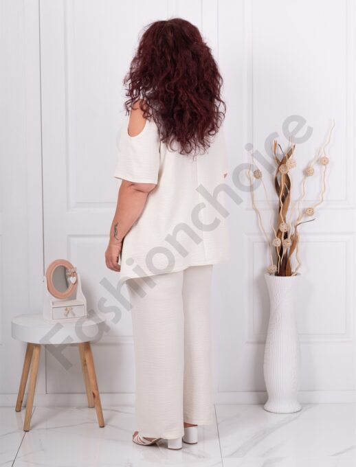 Plus size σετ παντελόνι με τουνίκ-εκρού-κωδ 1450-1