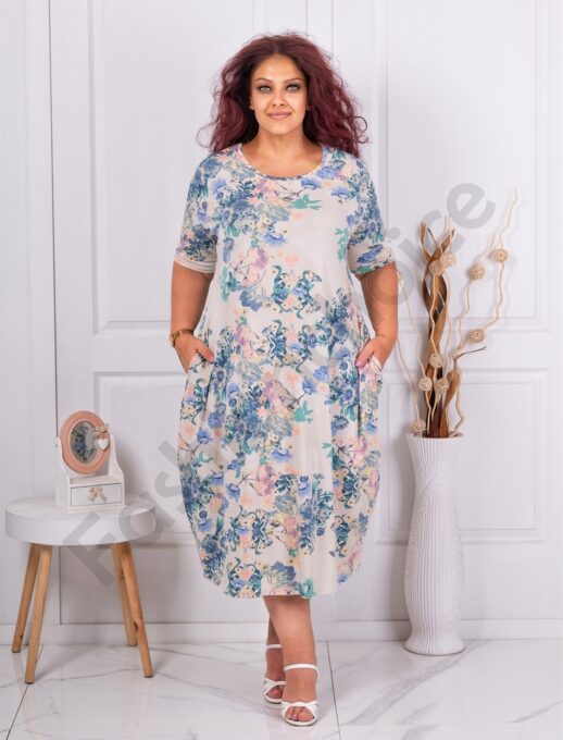 Plus size φόρεμα με φλοράλ ντεσέν-εκρού-κωδ 1281-4