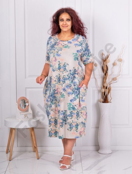 Plus size φόρεμα με φλοράλ ντεσέν-εκρού-κωδ 1281-4