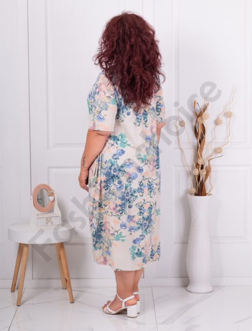 Plus size φόρεμα με φλοράλ ντεσέν-εκρού-κωδ 1281-4