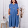 Plus size V φόρεμα με τσέπες-μπλε ραφ-κωδ 2624016