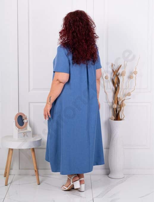 Plus size V φόρεμα με τσέπες-μπλε ραφ-κωδ 2624016