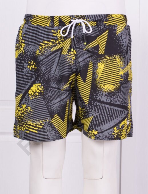 Ανδρική plus size βερμούδα γκρι με κίτρινα σχέδια-κωδ 22952