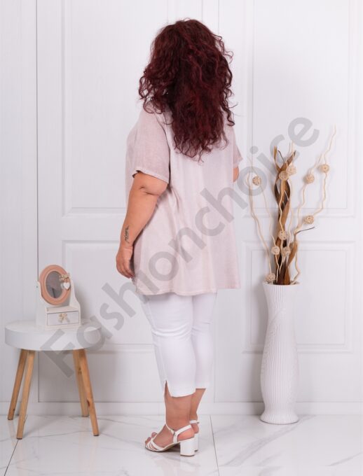 Plus size μπλούζα από λινό και βαμβάκι-ροζ-κωδ 7753-9