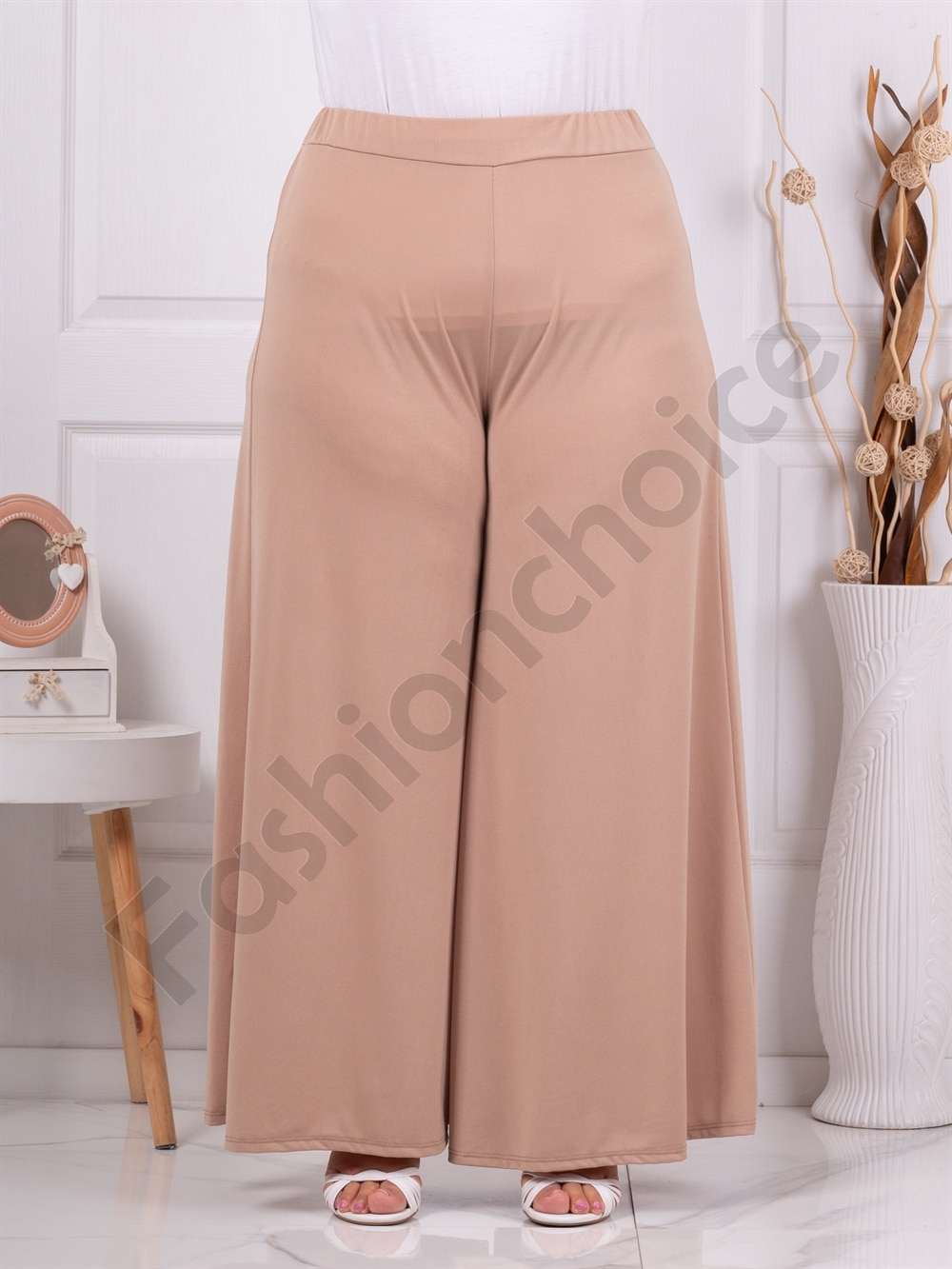 Plus size ψηλόμεση παντελόνα-μπεζ-κωδ 5359-10