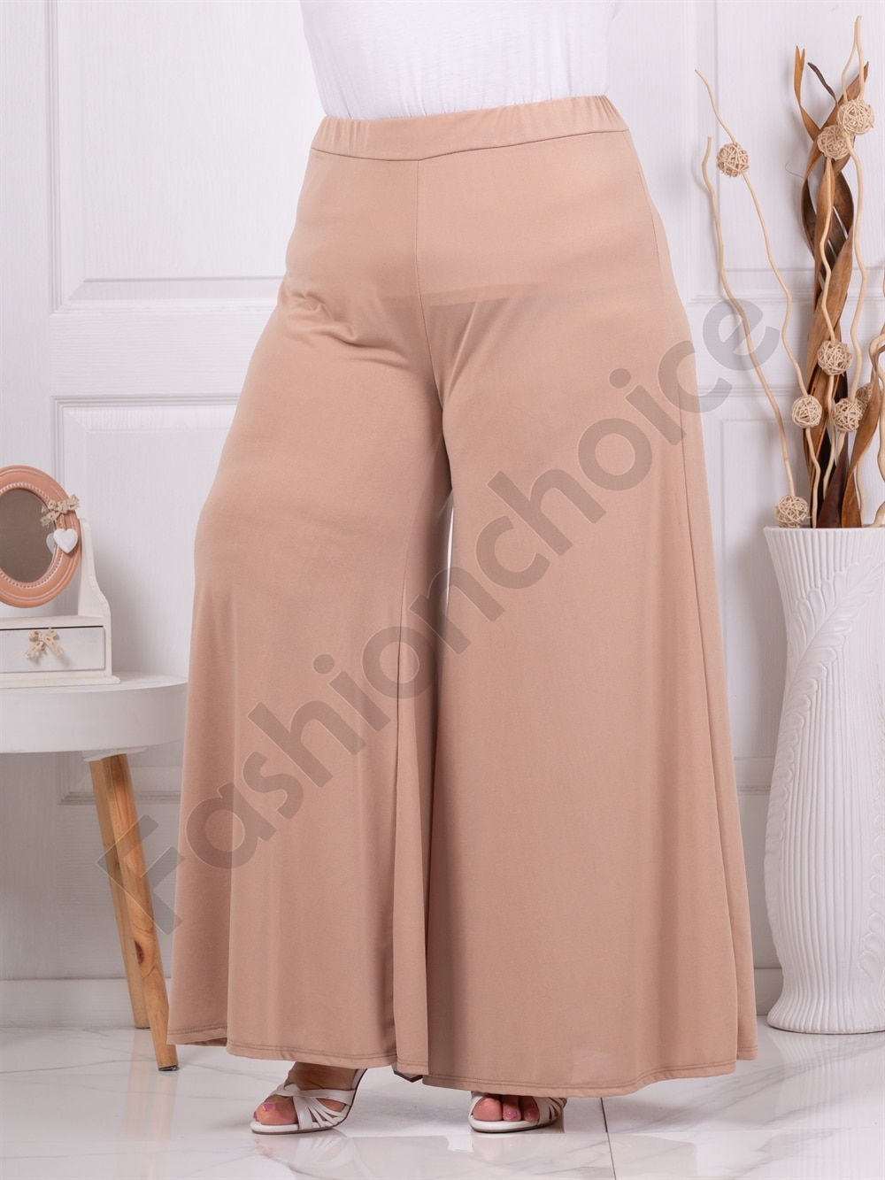 Plus size ψηλόμεση παντελόνα-μπεζ-κωδ 5359-10