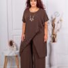 Plus size σετ παντελόνι με τουνίκ-καφέ σκούρο-κωδ 10030-15