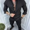 Ανδρικό 100% λινό σετ μακρύ-μαύρο-κωδ 251306