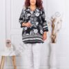 Plus size τουνίκ-πουκάμισο-ασπρόμαυρο φλοράλ-κωδ 1452