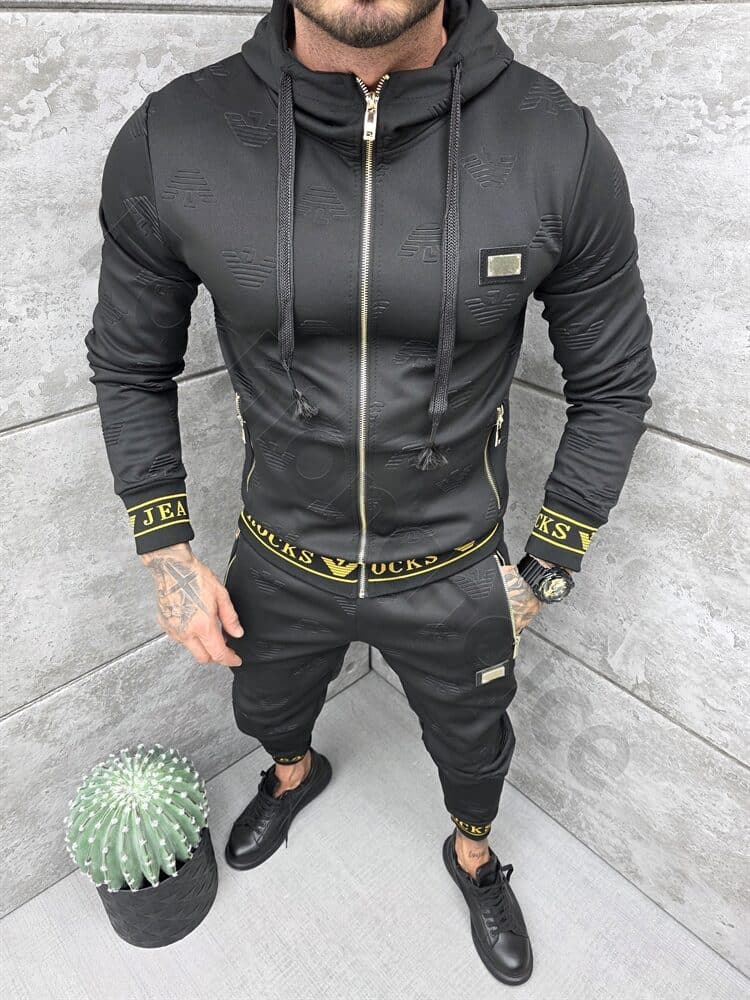 Ανδρικό σετ φόρμας με επιγραφή Rocks Jeans-μαύρο-κωδ 11889