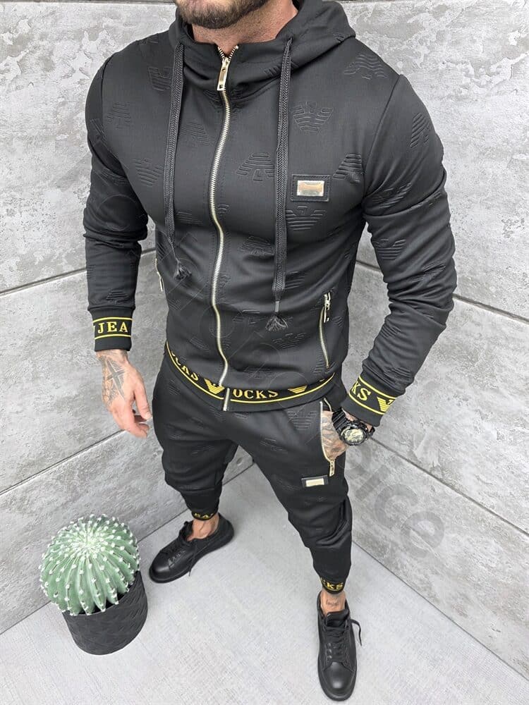 Ανδρικό σετ φόρμας με επιγραφή Rocks Jeans-μαύρο-κωδ 11889