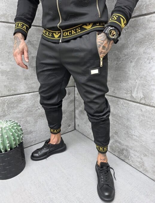 Ανδρικό σετ φόρμας με επιγραφή Rocks Jeans-μαύρο-κωδ 11889