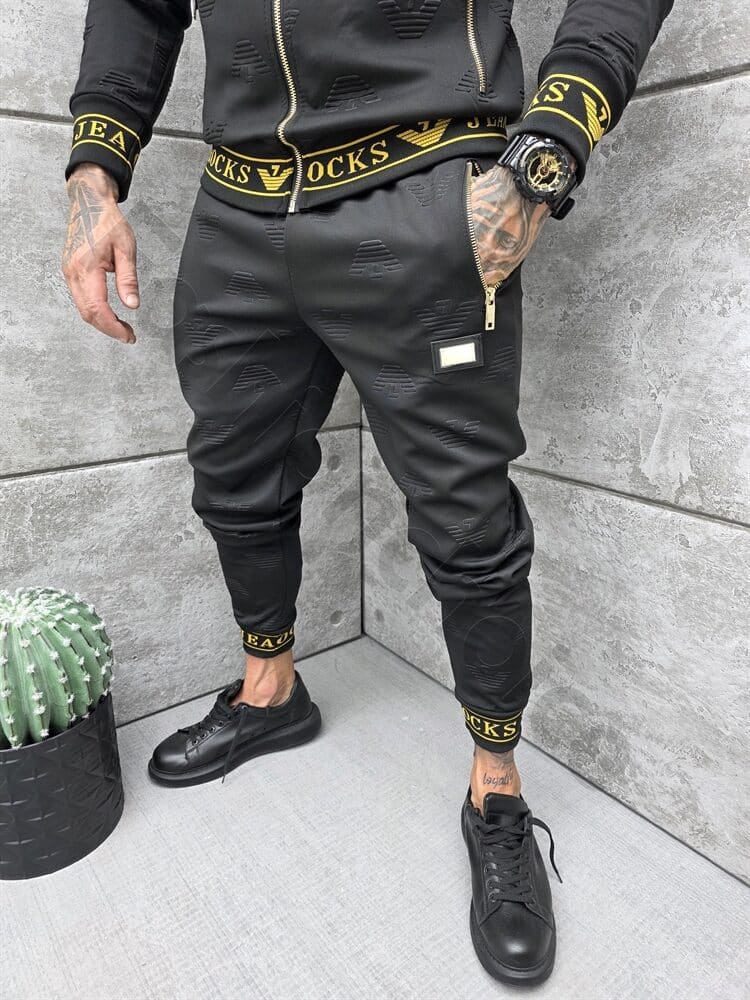 Ανδρικό σετ φόρμας με επιγραφή Rocks Jeans-μαύρο-κωδ 11889
