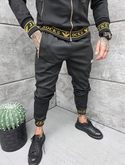 Ανδρικό σετ φόρμας με επιγραφή Rocks Jeans-μαύρο-κωδ 11889