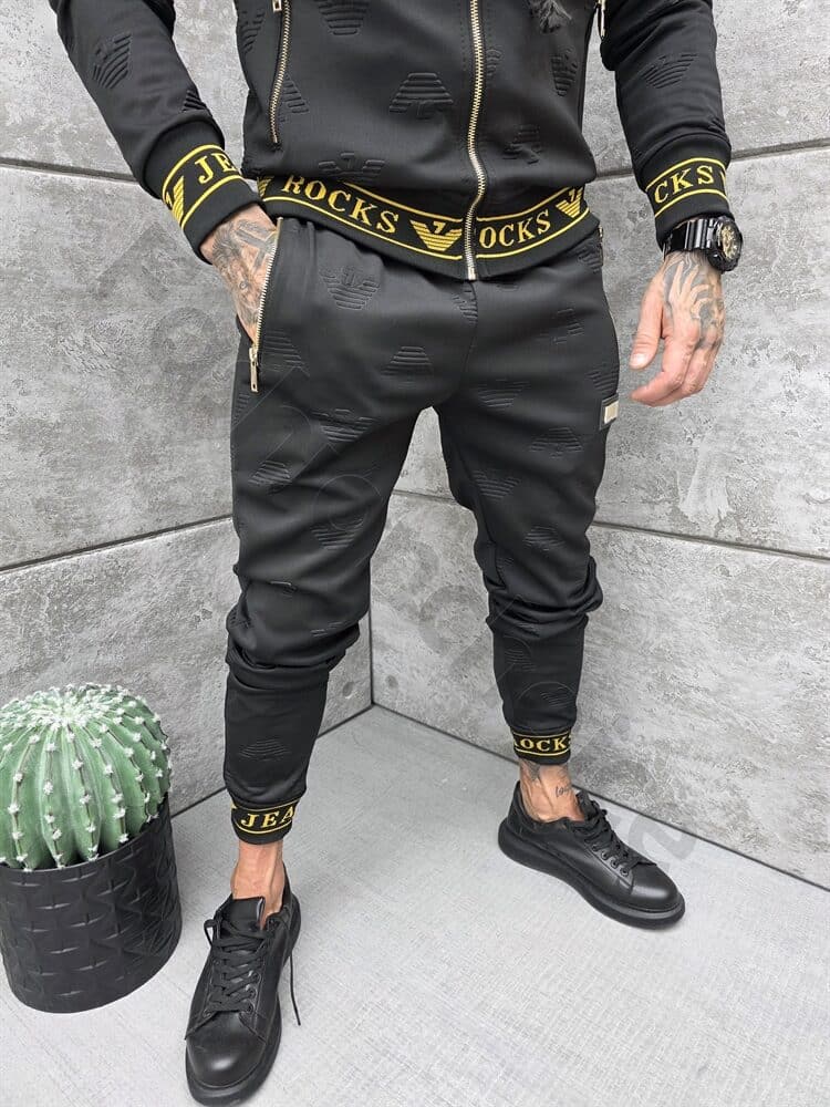 Ανδρικό σετ φόρμας με επιγραφή Rocks Jeans-μαύρο-κωδ 11889