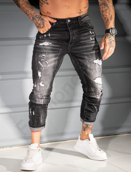 Ανδρικό τζιν παντελόνι Skinny με σκισίματα-μαύρο-κωδ 8086