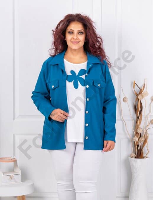 Plus size σετ μπλούζα με πουκάμισο-πετρόλ-κωδ 2523013-8