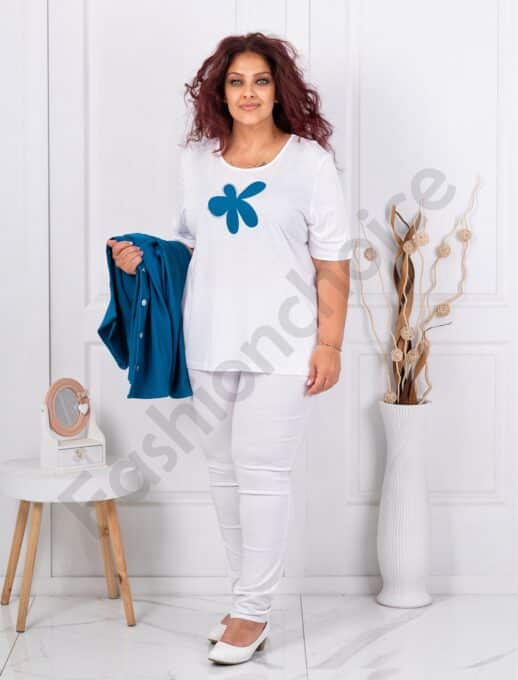 Plus size σετ μπλούζα με πουκάμισο-πετρόλ-κωδ 2523013-8