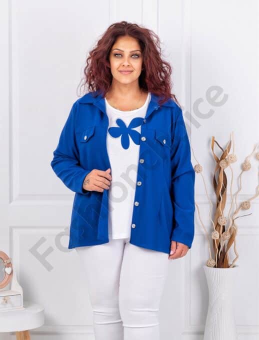 Plus size σετ μπλούζα με πουκάμισο-μπλε ρουά-κωδ 2523013-12