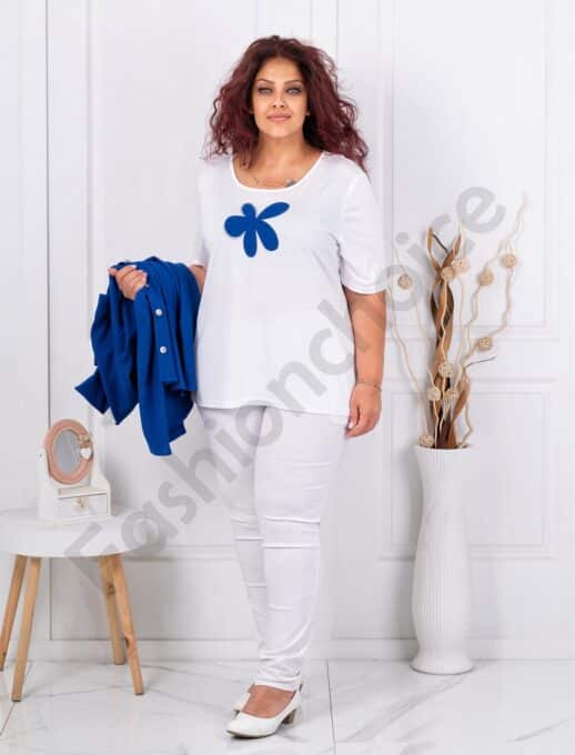 Plus size σετ μπλούζα με πουκάμισο-μπλε ρουά-κωδ 2523013-12
