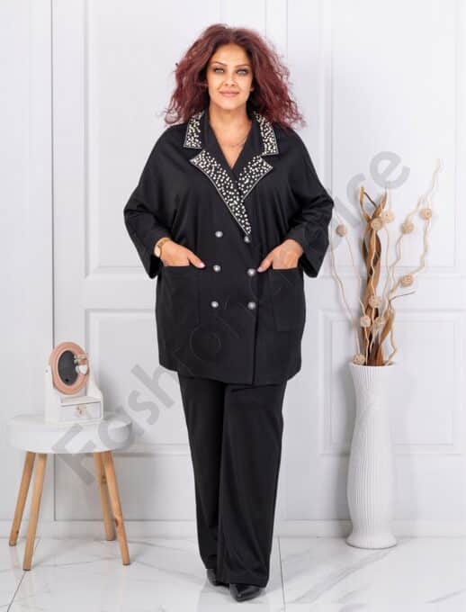 Plus size σετ μπλέιζερ-παντελόνι με πέρλες-κωδ 22822