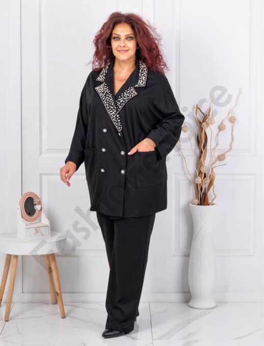 Plus size σετ μπλέιζερ-παντελόνι με πέρλες-κωδ 22822