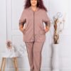 Plus size σετ φόρμας με πλαϊνή ρίγα-μόκα-κωδ 8062-1