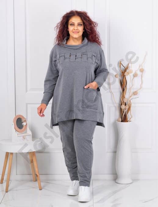 Plus size σετ φόρμας με σχέδιο πλέξη-γκρι-κωδ 145-1