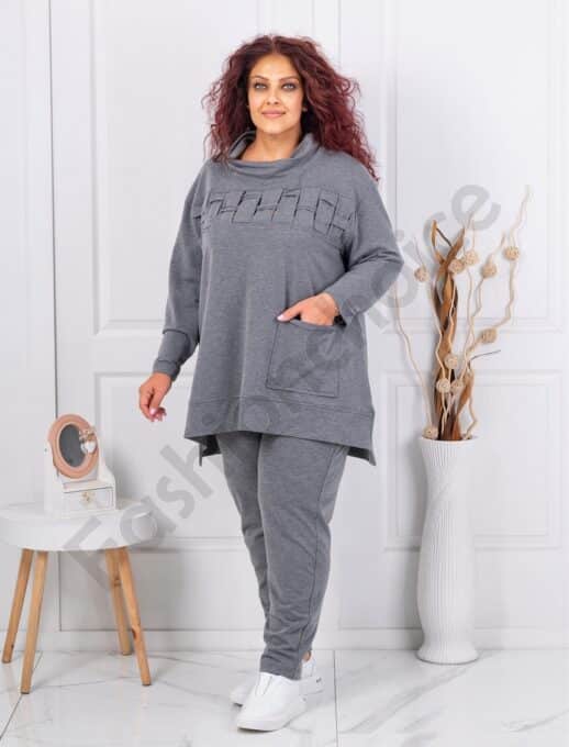 Plus size σετ φόρμας με σχέδιο πλέξη-γκρι-κωδ 145-1