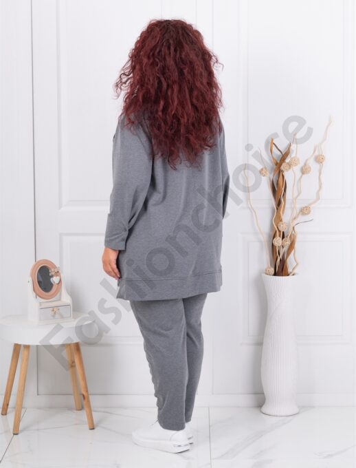 Plus size σετ φόρμας με σχέδιο πλέξη-γκρι-κωδ 145-1