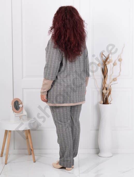 Plus size καρό σετ ζακέτα με παντελόνι-κωδ 1453