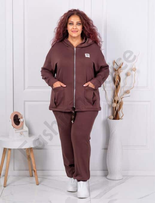 Plus size σετ φόρμας-καφέ-κωδ 1455-2