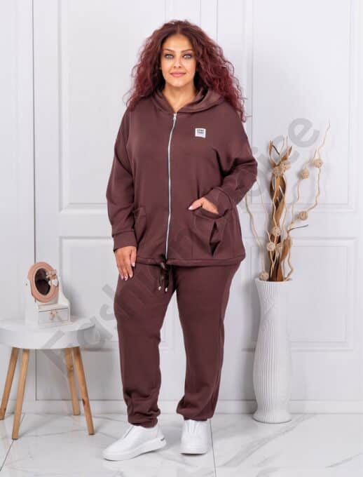 Plus size σετ φόρμας-καφέ-κωδ 1455-2