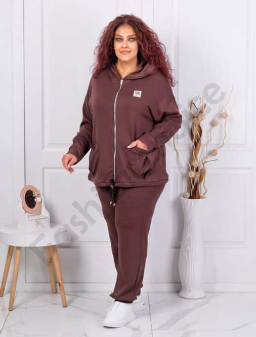 Plus size σετ φόρμας-καφέ-κωδ 1455-2