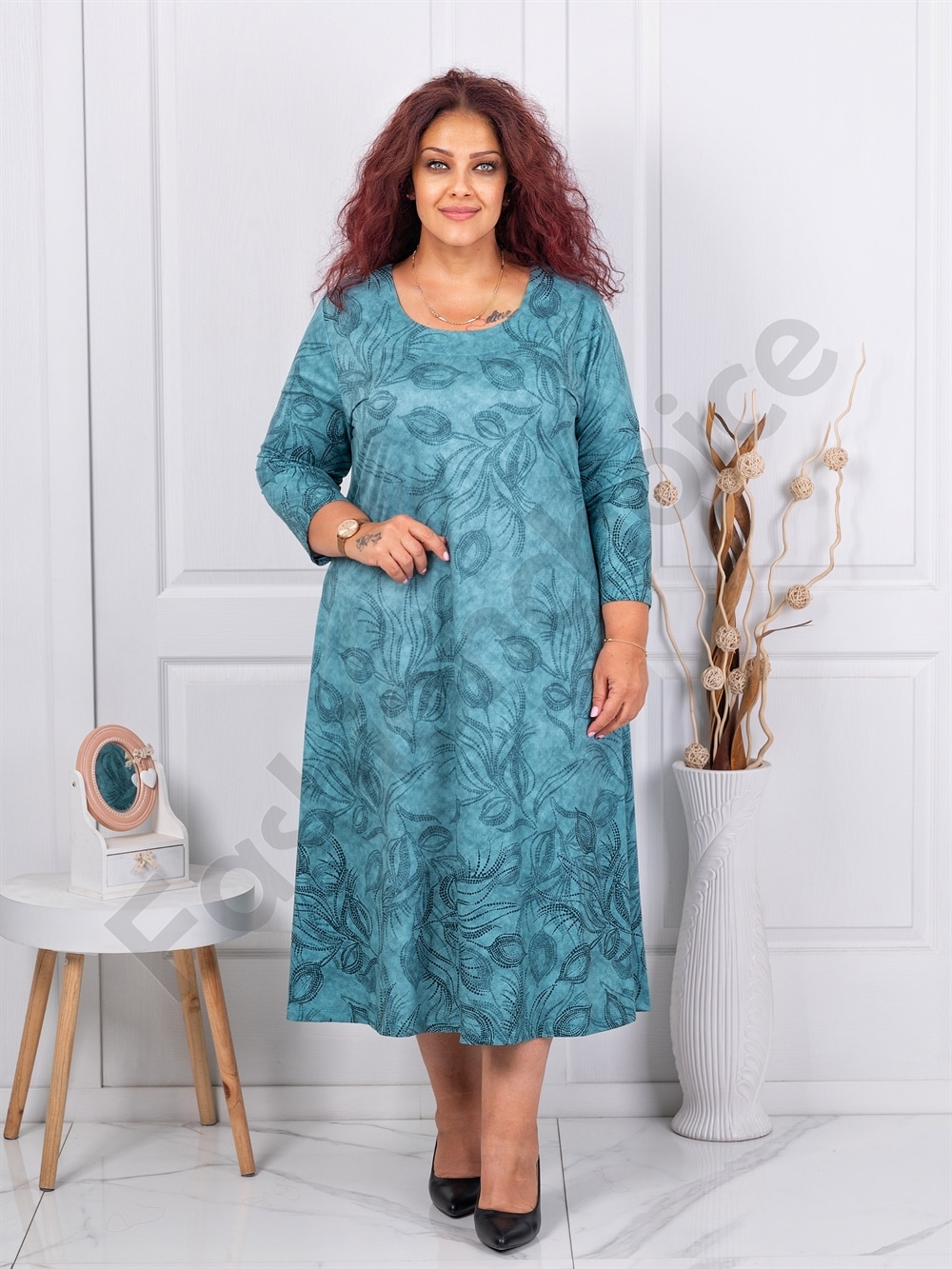 Plus size φόρεμα με διακριτικό τύπωμα-πράσινο-κωδ 25358-1