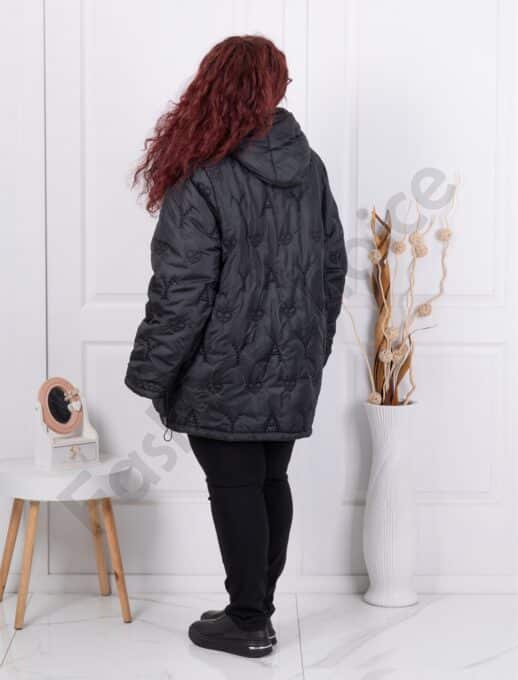 Plus size μπουφάν με κουκούλα-μαύρο-κωδ 63001