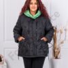 Plus size μαύρο μπουφάν με κουκούλα σε πράσινο-κωδ 63001-1
