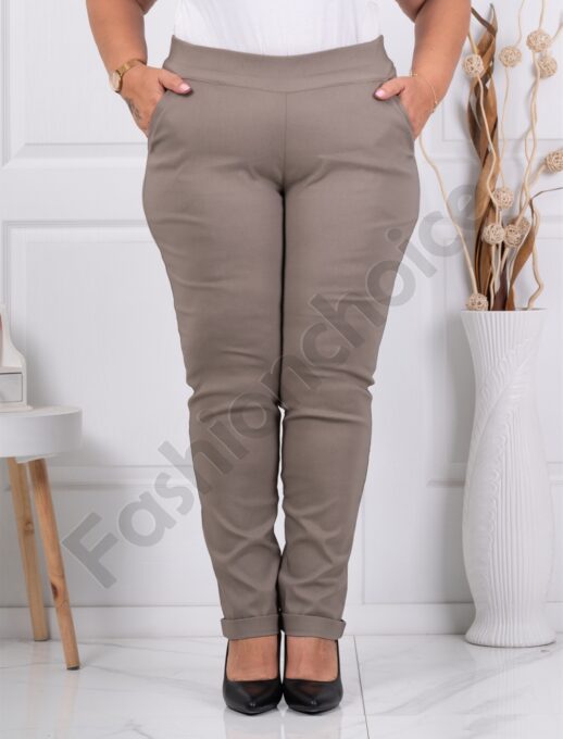 Plus size παντελόνι Push up ελαστικό-μπεζ-κωδ 24348-19