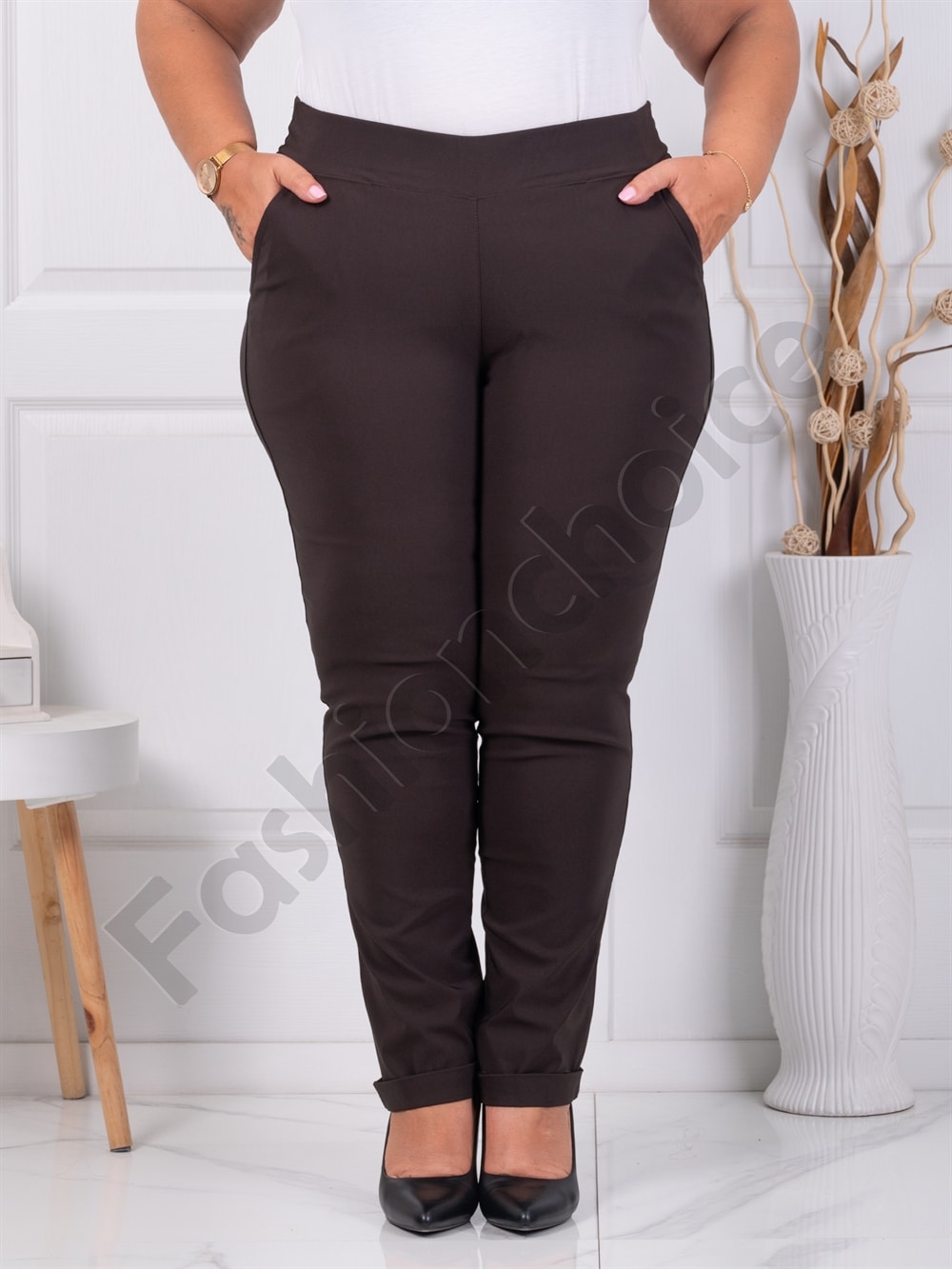 Plus size παντελόνι Push up ελαστικό-καφέ-κωδ 24348-21