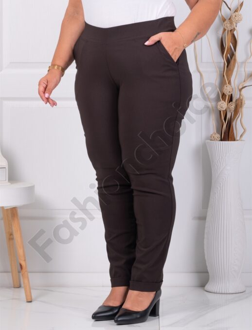 Plus size παντελόνι Push up ελαστικό-καφέ-κωδ 24348-21