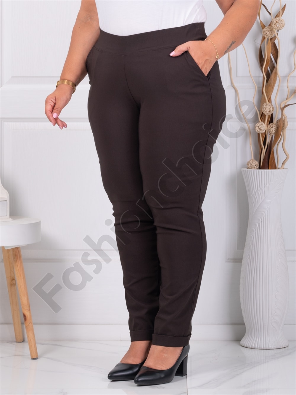 Plus size παντελόνι Push up ελαστικό-καφέ-κωδ 24348-21