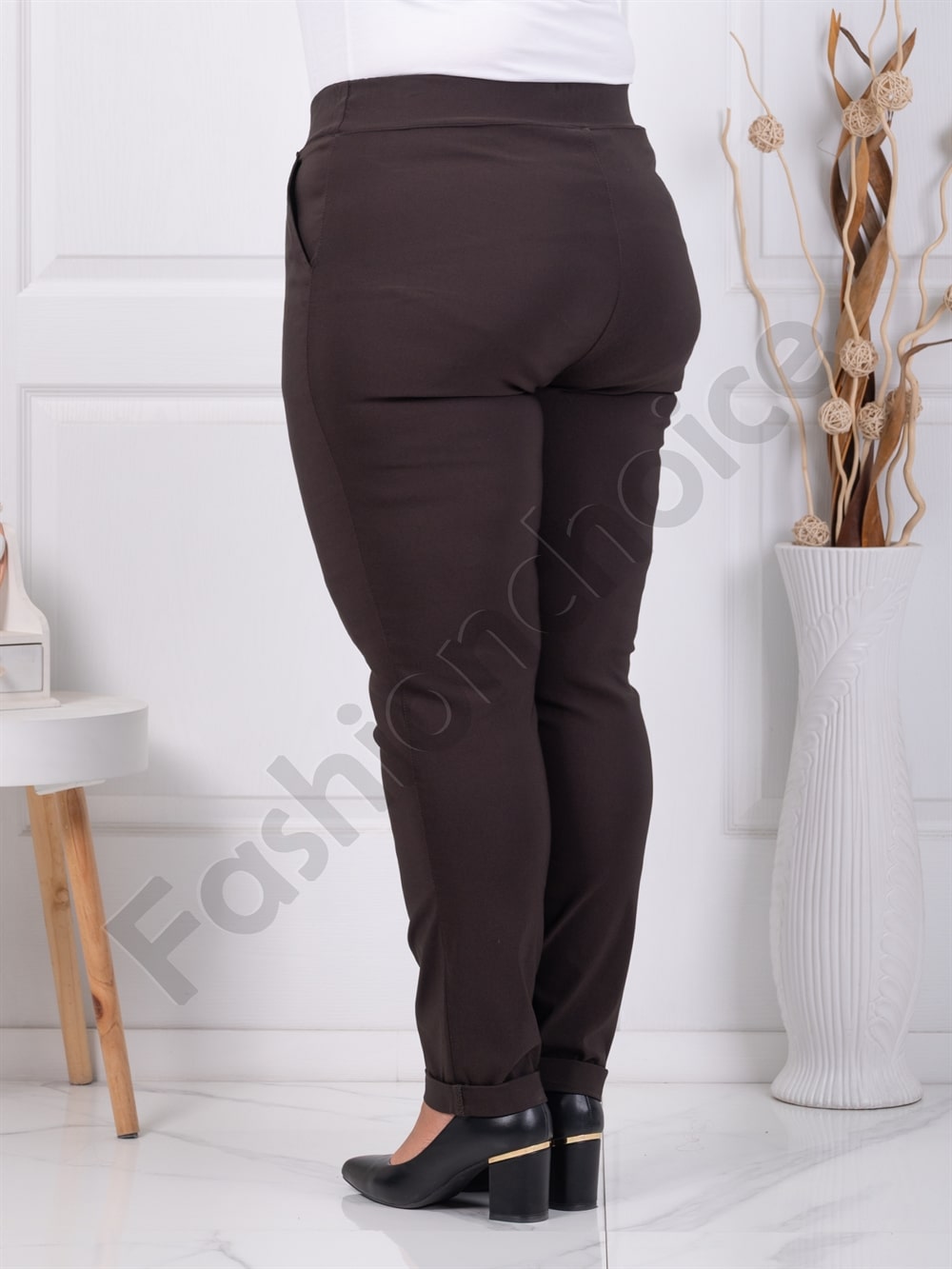 Plus size παντελόνι Push up ελαστικό-καφέ-κωδ 24348-21