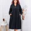 Plus size φόρεμα κοτλέ με V λαιμόκοψη-μαύρο-κωδ 11383