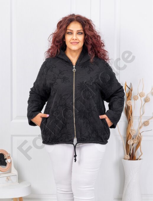 Plus size ζακέτα με κουκούλα-μαύρο-κωδ 5062